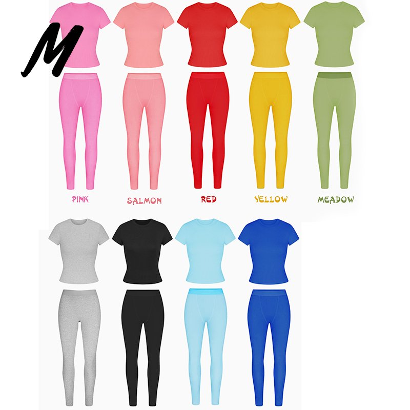 Custom Logo Colors Lounge Wear Women Clothing Cotton Ribbed Short Sleeve With Leggings Two Pieces Lounge Sets For Women 2024