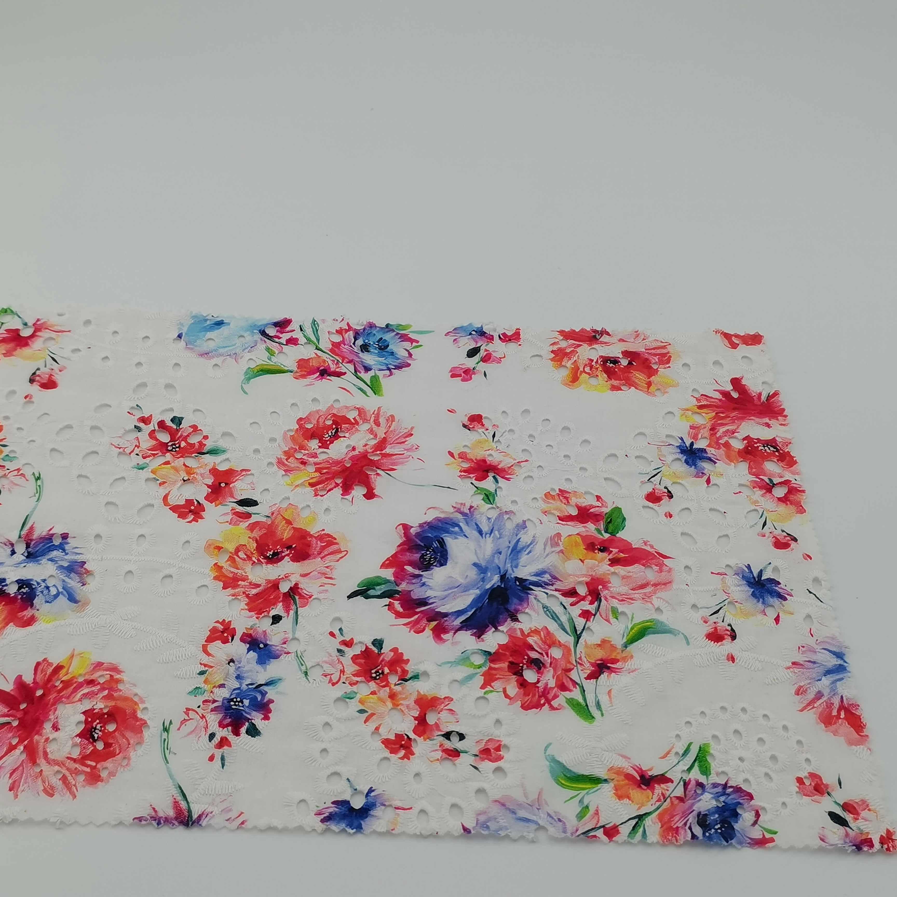 Hot sale fashion 60s cotton eyelet printing pattern custom embroidery fabric for dress