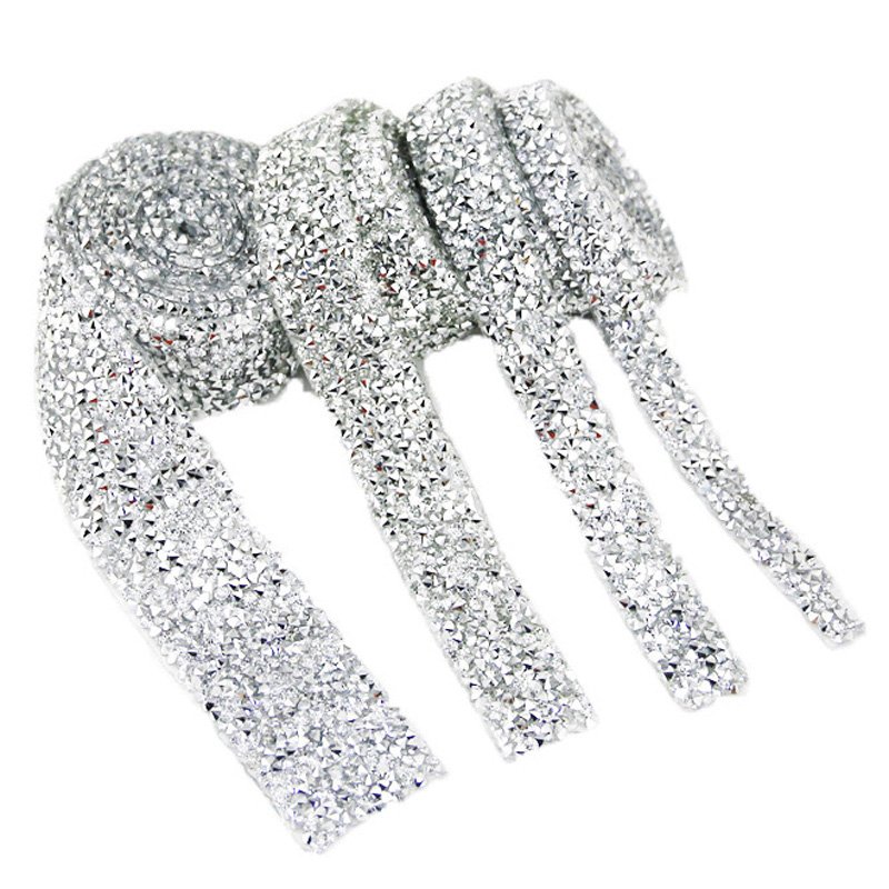 (1 Yard) 10mm Sewing Trim Crystal Motif Artificial Water Drill Tape Applicator Ribbon Laces With Rhinestones Iron Appliques