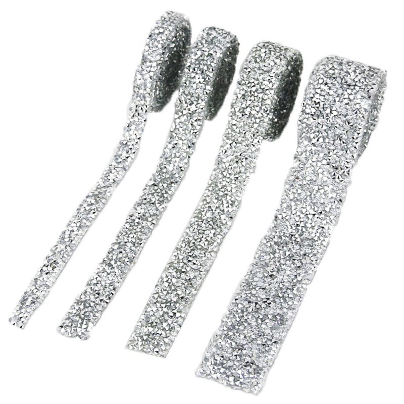 (1 Yard) 10mm Sewing Trim Crystal Motif Artificial Water Drill Tape Applicator Ribbon Laces With Rhinestones Iron Appliques