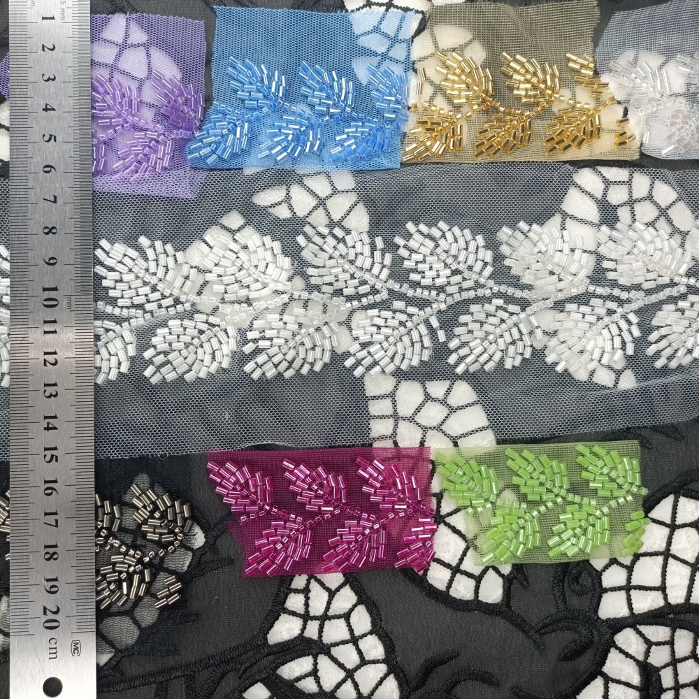 affninfty custom wholesale price leaf embroidery white good latest beaded lace tirm for women