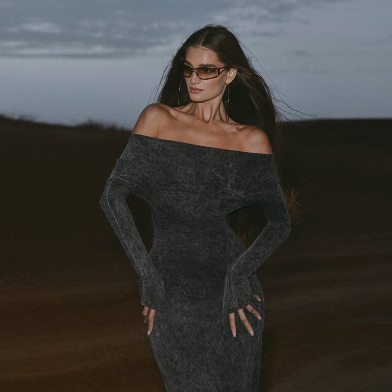 Peeqi K24D53924 fashion 2024 new autumn streetwear solid long sleeves backless bodycon slim dress sexy maxi dress women lady
