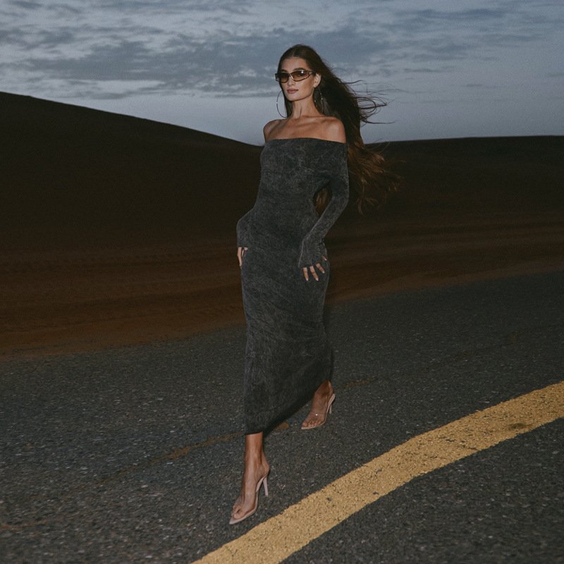 Peeqi K24D53924 fashion 2024 new autumn streetwear solid long sleeves backless bodycon slim dress sexy maxi dress women lady