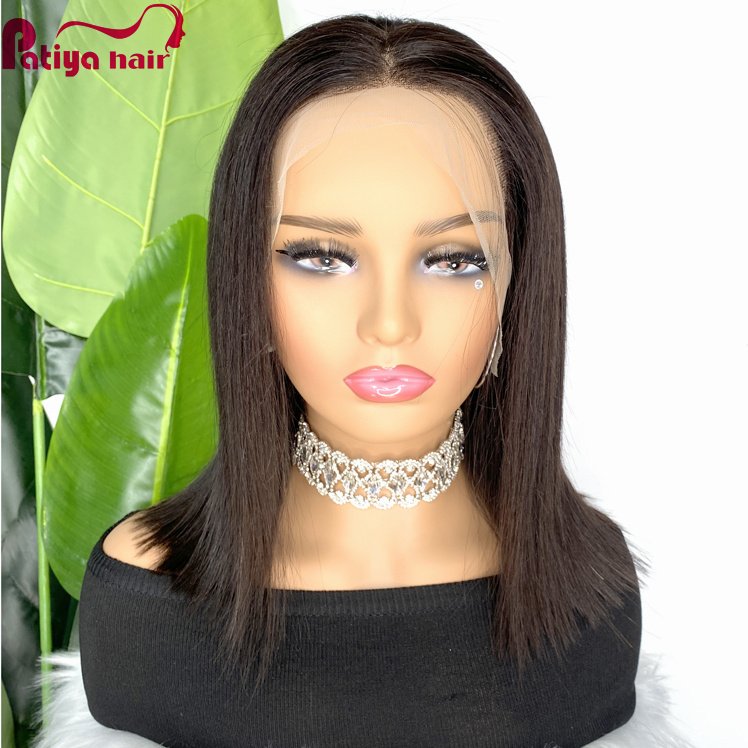 13*4 Frontal Bone Straight Human Hair Wigs Vendor Medium size Half Hand Tied Made Short Bob Lace Front virgin Brazilian Hair Wig
