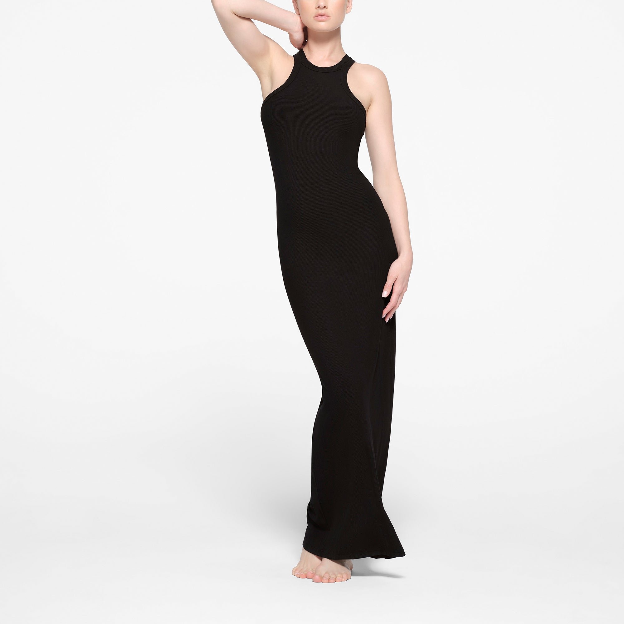 High Quality Breathable Ribbed Bodycon Maxi Long Party Dress Tank Top Black Women'S Dresses