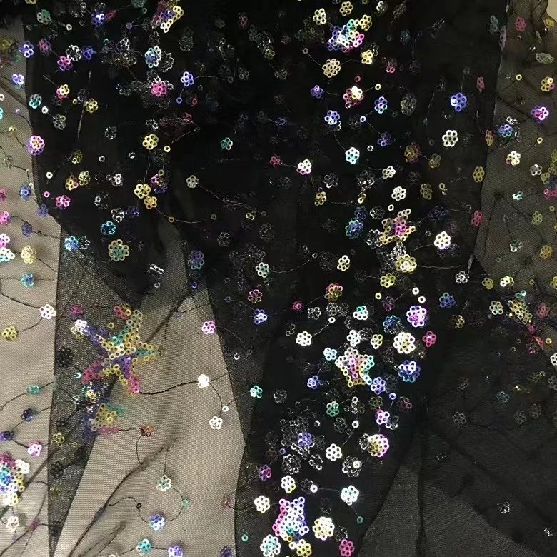 Width 150 cm stars Sequins beads Embroidered Tulle fabric hollow out mesh Lace embroidery Fabric for bridal dress