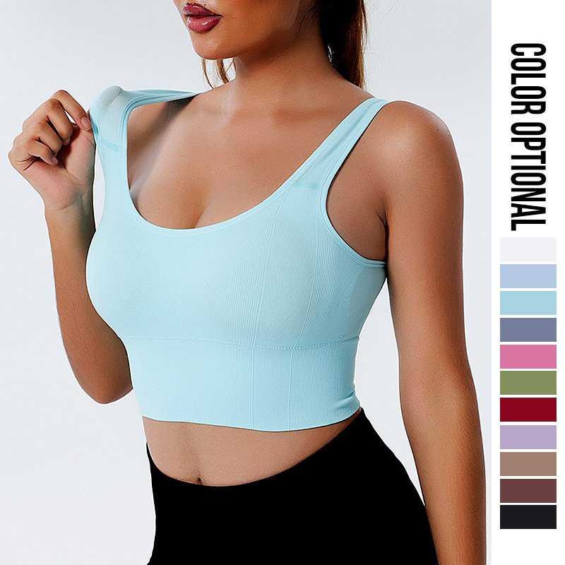 Shockproof Breathable Women Sports Bra Seamless Ribbed High Impact Sports Bra Push Up Sport Bra Gym Workout Top