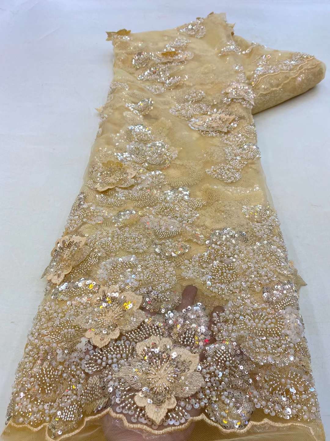 Most beautiful sequin diamond fabric supplier green crystal diamonds beads lace fabric