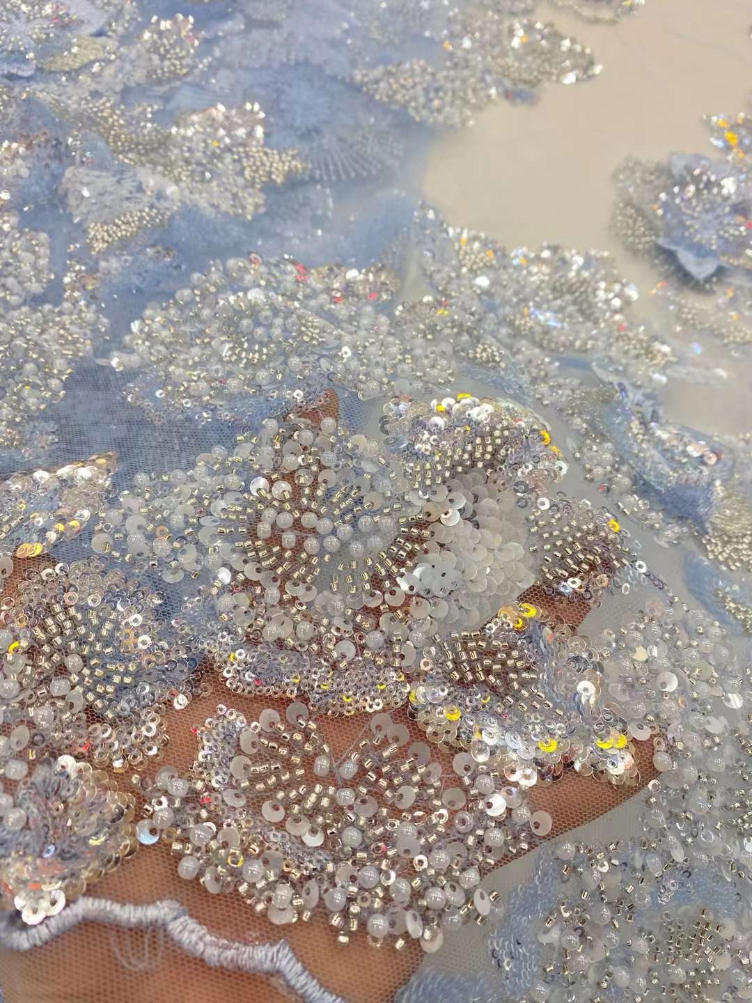 Most beautiful sequin diamond fabric supplier green crystal diamonds beads lace fabric