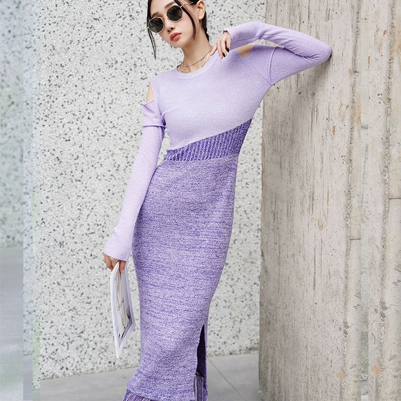 Custom Women's Elegant Floor-Length Sweater Dress Casual Knit with Lady's Elegant Skirt Fashion Girls O Neck Dress