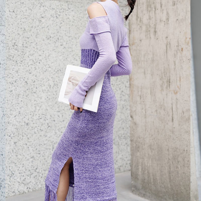 Custom Women's Elegant Floor-Length Sweater Dress Casual Knit with Lady's Elegant Skirt Fashion Girls O Neck Dress