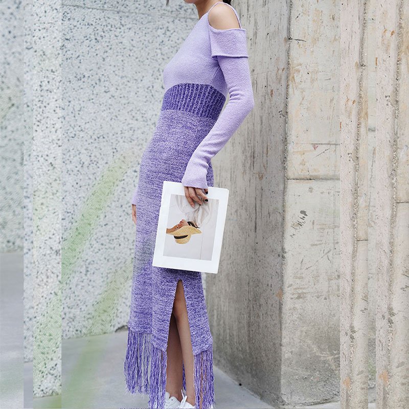 Custom Women's Elegant Floor-Length Sweater Dress Casual Knit with Lady's Elegant Skirt Fashion Girls O Neck Dress