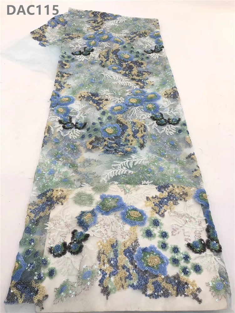 French Tulle Sequins Lace Material African Lace Fabric Multicolor Sequin Embroidered Fabric