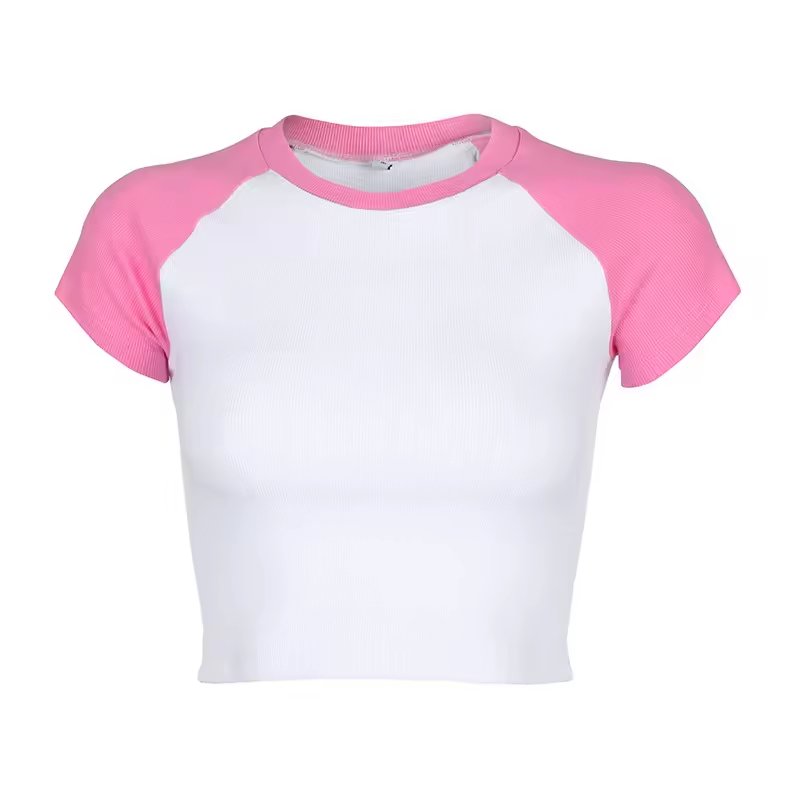 Custom LOGO Wholesale High Quality 100% Cotton Plus Size Women's Cropped Tops Ribbed Fitted Blank Puff Screen Print T-shirt