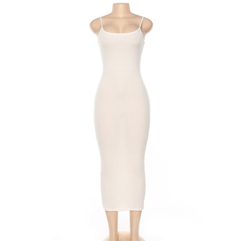 R30098S 2023 Hot New Backless Sleeveless Ribbed Knit Dress For Women Party Clothes Cotton Long Dresses
