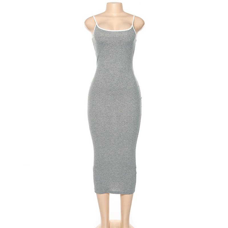 R30098S 2023 Hot New Backless Sleeveless Ribbed Knit Dress For Women Party Clothes Cotton Long Dresses