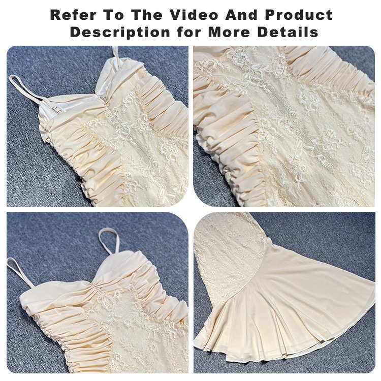 Sexy Women Party Sleeveless Bodycon Ruffle Spaghetti Strap Lady Prom Elegant Lace Wedding Dress