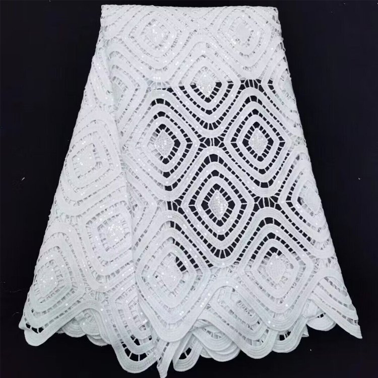 Full circle hollowed out milk silk water-soluble embroidery fabric white dress clothing guipure lace fabric