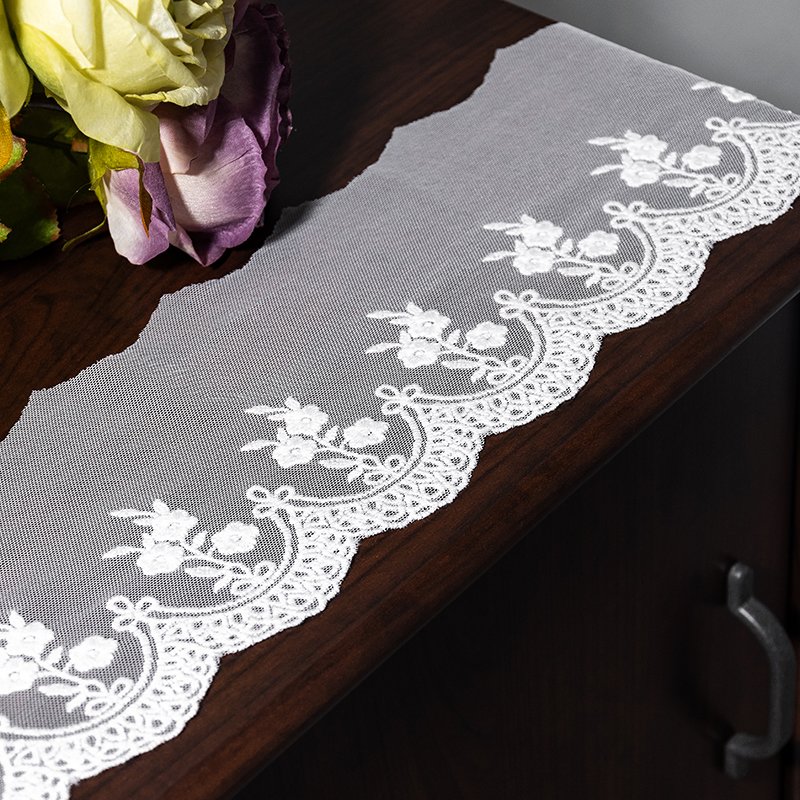 Factory Direct Mesh Barcode Width 12cm White Lace Fabric Women Casual Dress Embroidery Fabric