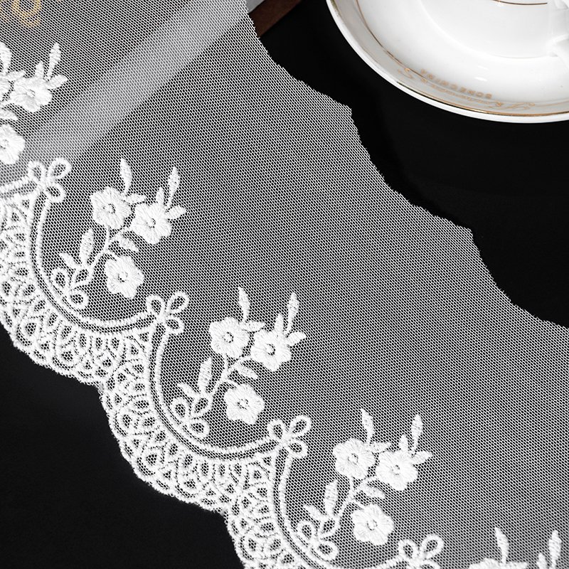 Factory Direct Mesh Barcode Width 12cm White Lace Fabric Women Casual Dress Embroidery Fabric