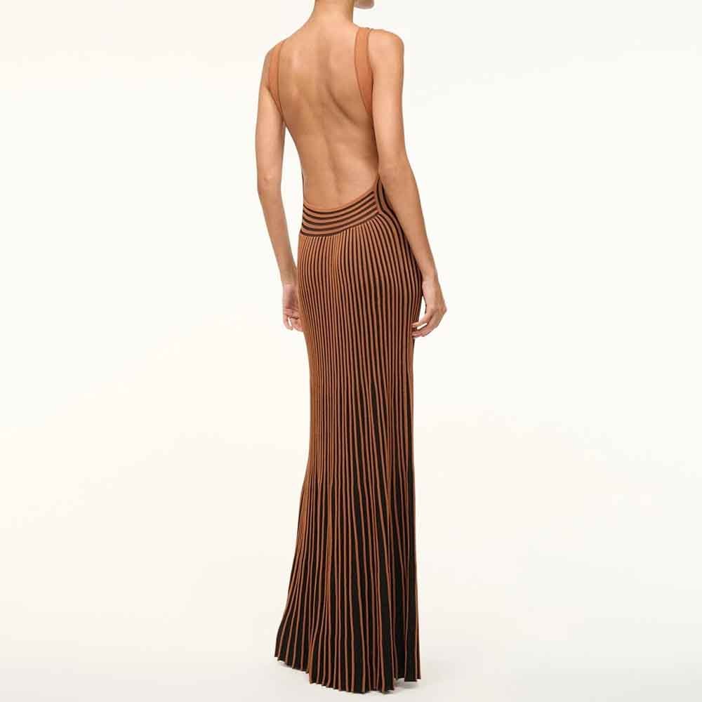 Knitwear Manufacturer Custom Sleeveless Midi-length Dress Rib Knit Slip-on Dress Deep V Neckline Knitted Dresses For Women