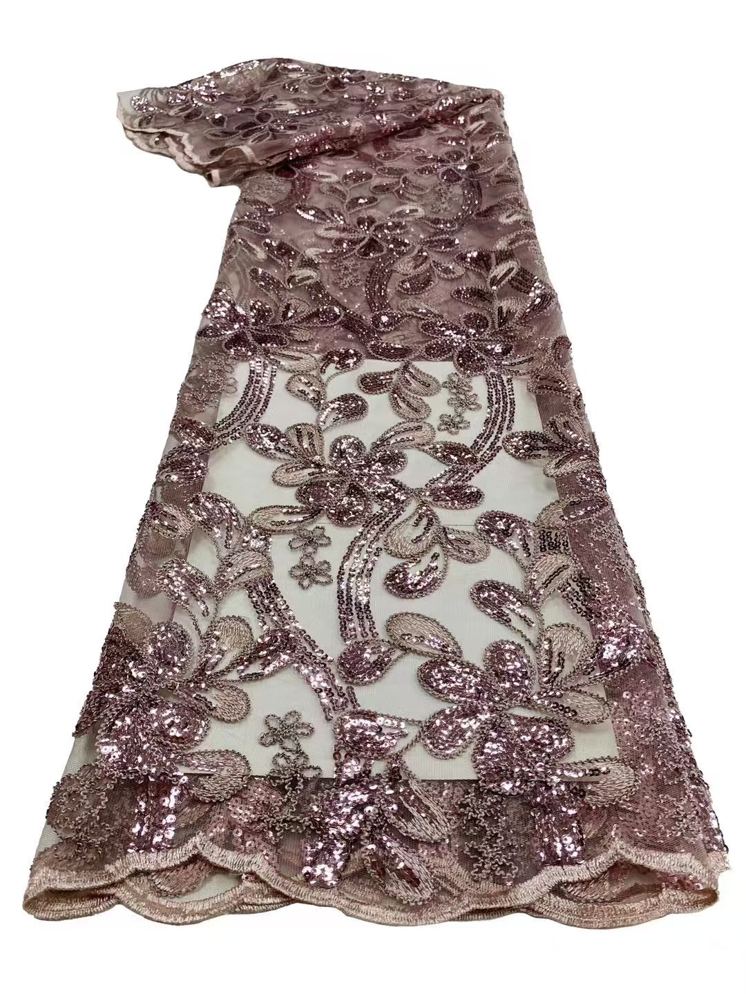 Customized Professional Sequin Embroidery Fabric Glitter Sequin Beautiful Lace Plant Flower Style