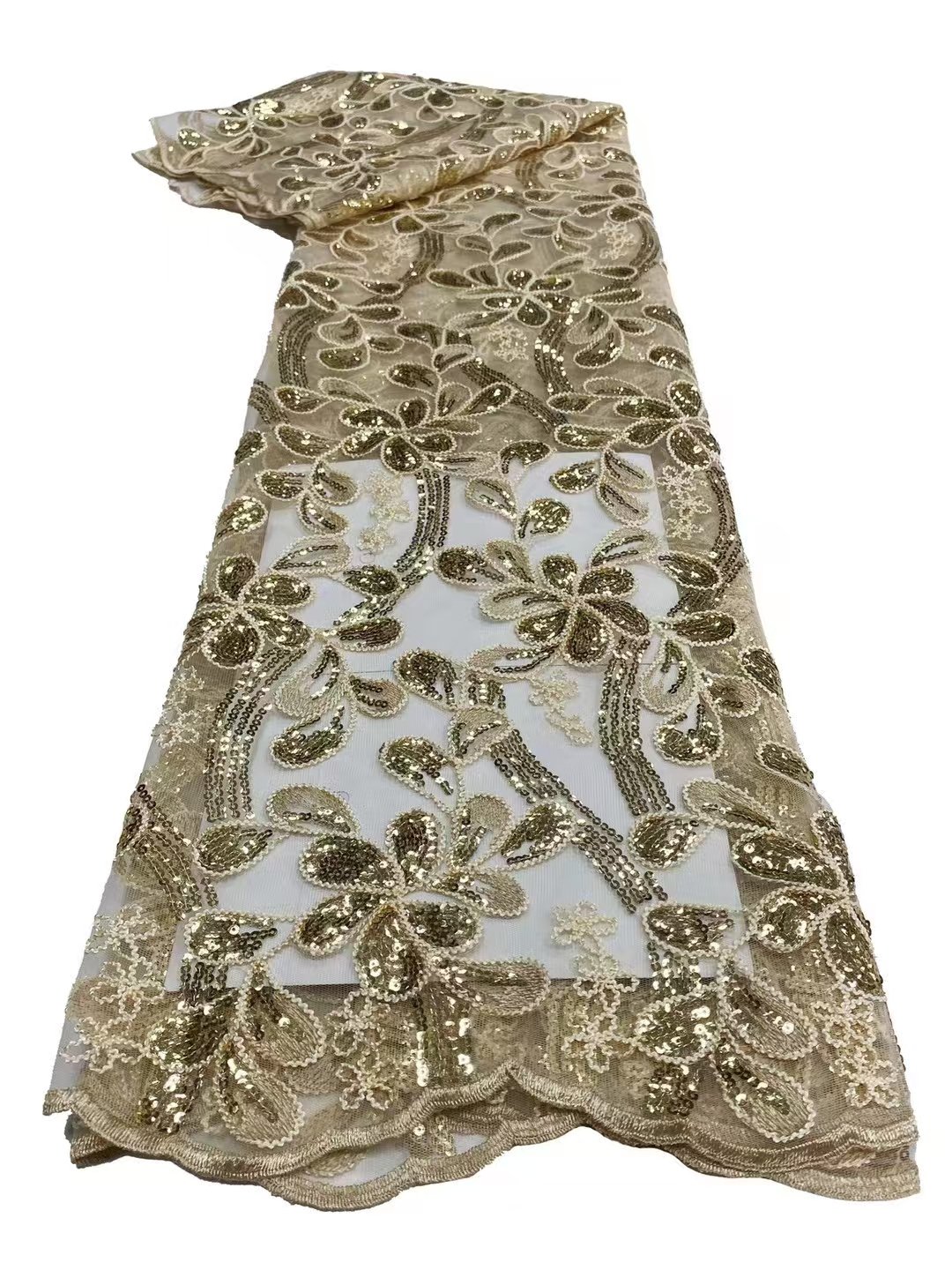 Customized Professional Sequin Embroidery Fabric Glitter Sequin Beautiful Lace Plant Flower Style