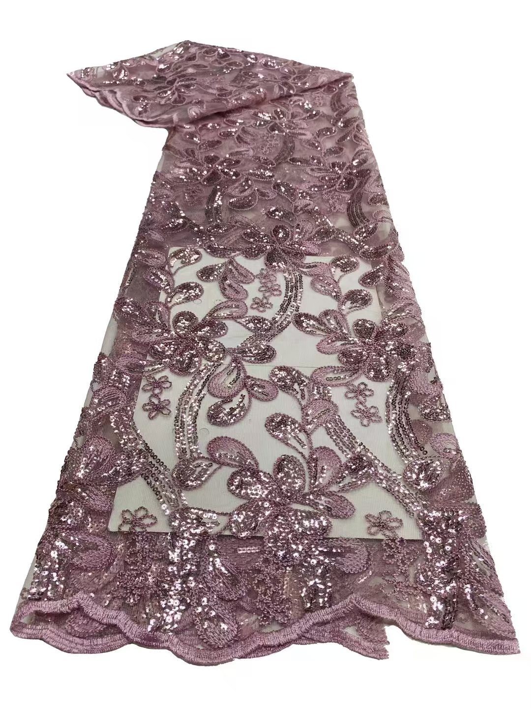 Customized Professional Sequin Embroidery Fabric Glitter Sequin Beautiful Lace Plant Flower Style