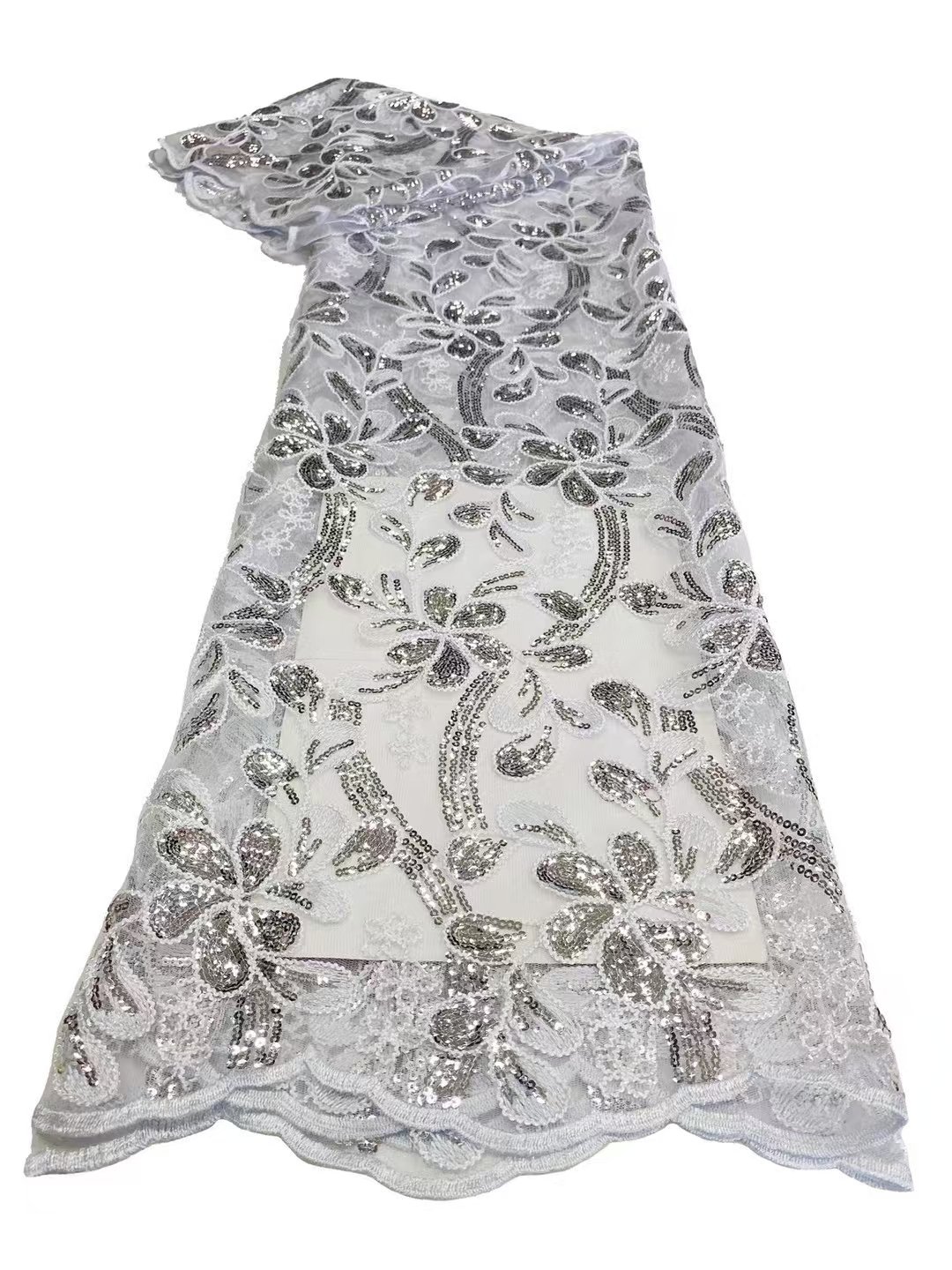 Customized Professional Sequin Embroidery Fabric Glitter Sequin Beautiful Lace Plant Flower Style