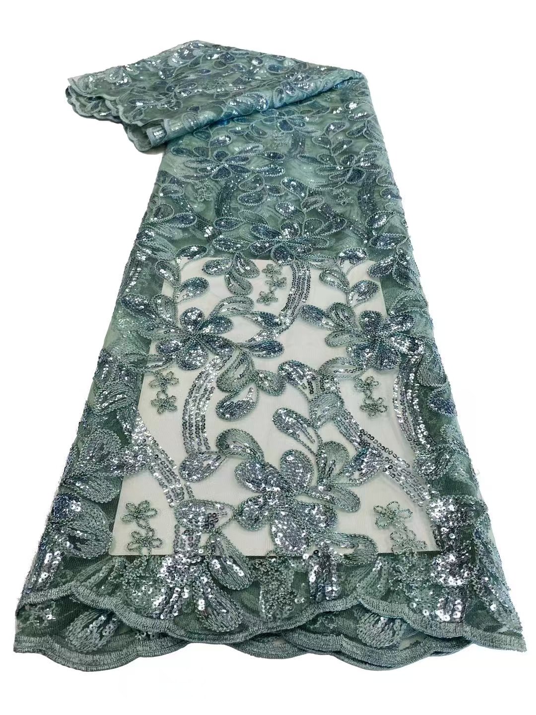 Customized Professional Sequin Embroidery Fabric Glitter Sequin Beautiful Lace Plant Flower Style