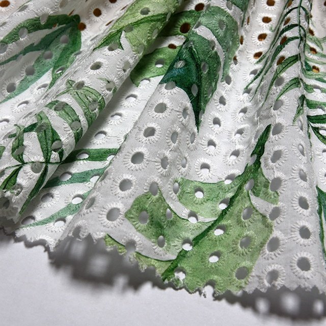 HA-9746F Best popular leaves pattern digital printed cotton eyelet embroidery fabric