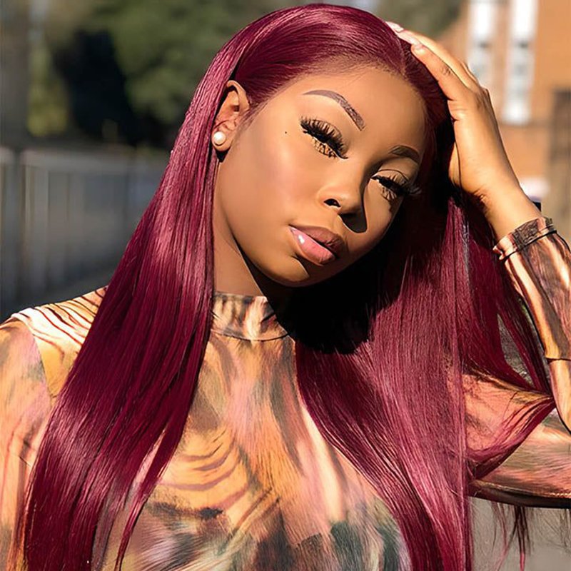 99j Burgundy Lace Front Wig Red Colored Human Hair Wigs For Women 30 Inch Pre-Plucked Hd Transparent Straight Human Hair Wig
