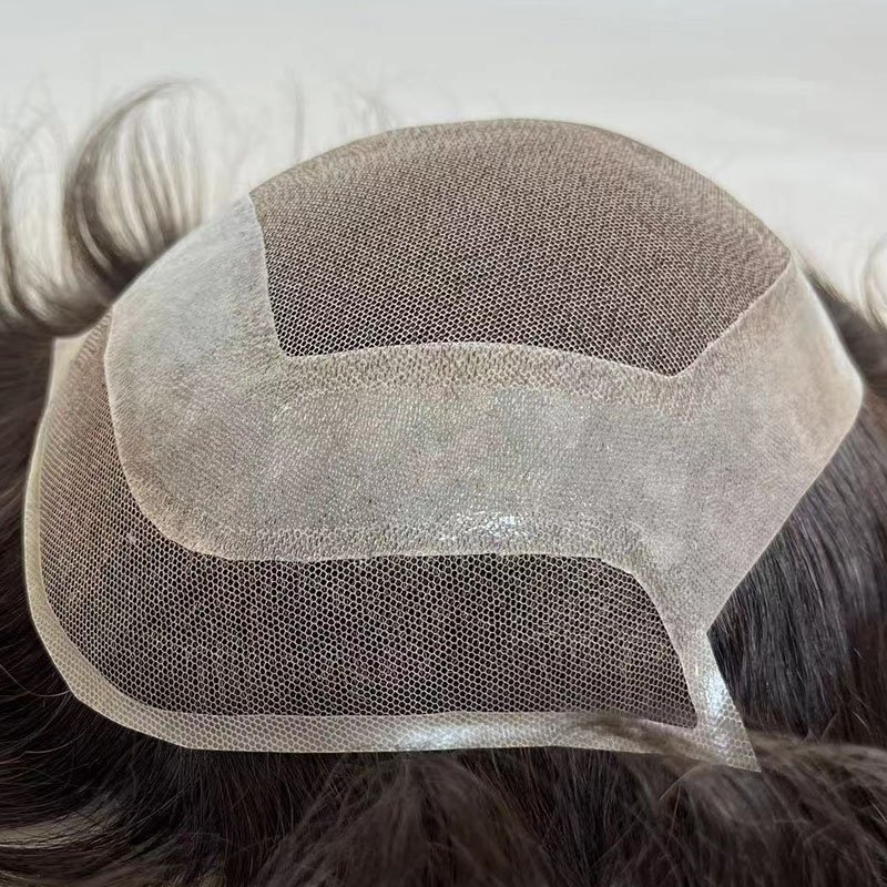 Hot sale human hair toupee factory price Light density 6x8" 7x9" 8x10" for men toupee french lace with pu