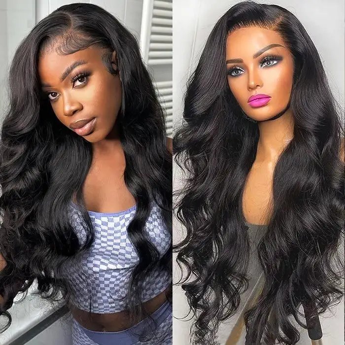 Free Sample Pre Plucked HD Lace Front Human Wigs For Black Women, Lace Frontal Wig Body Wave With Baby Hair
