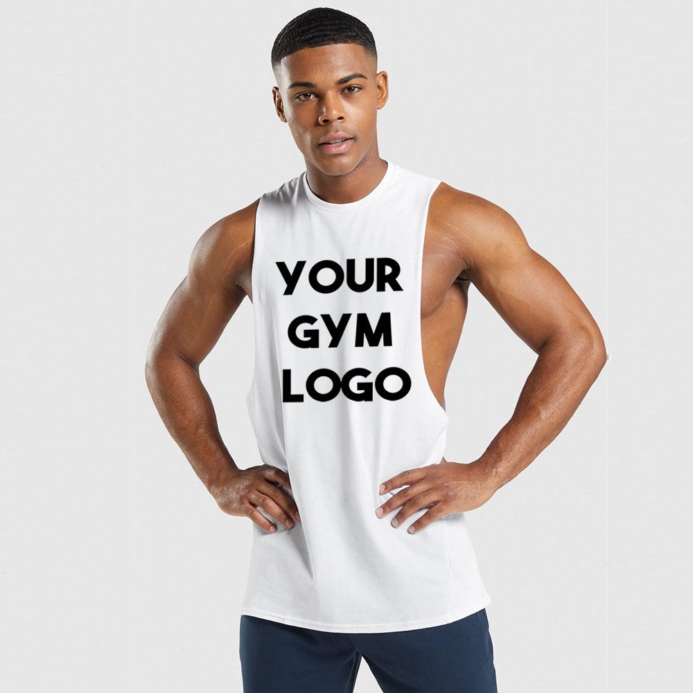 Wholesale DROP ARM TANK 100% Cotton Singlet Mens Blank Solid Vest Men Fitness Tank Top Workout Gym Shirt Digital Printing