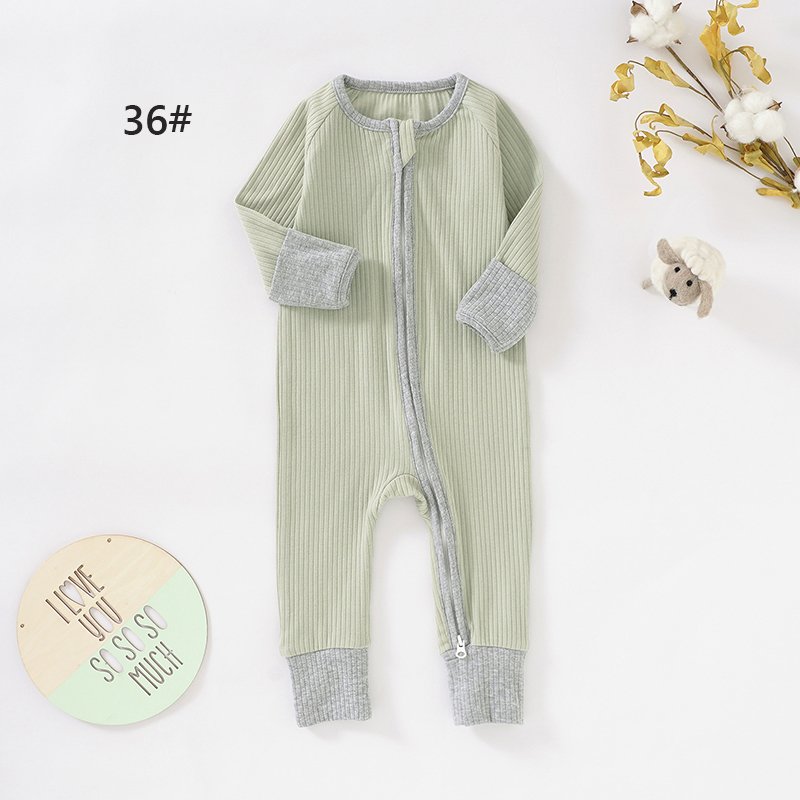 Newborn Infant Ribbed Baby Sleepwear Pajamas Mittens Sleeve Zipper Baby Jumpsuit Rompers Clothing