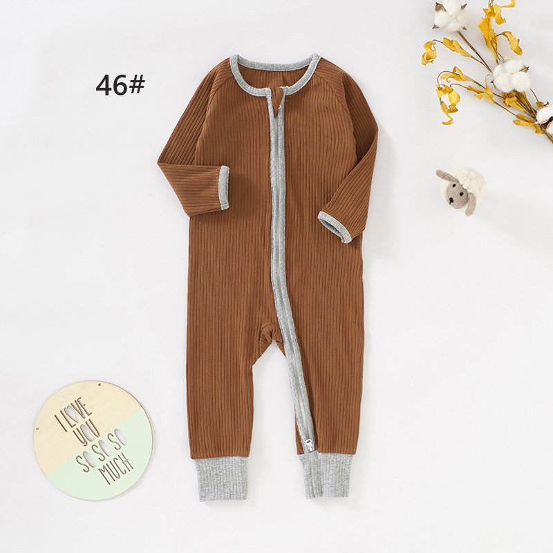 Newborn Infant Ribbed Baby Sleepwear Pajamas Mittens Sleeve Zipper Baby Jumpsuit Rompers Clothing