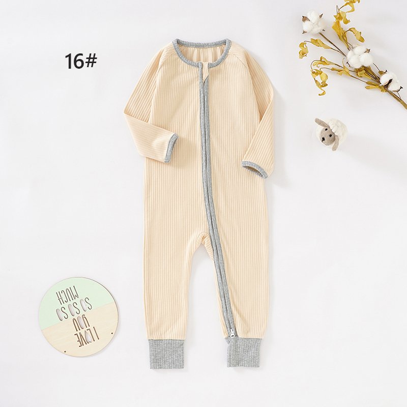 Newborn Infant Ribbed Baby Sleepwear Pajamas Mittens Sleeve Zipper Baby Jumpsuit Rompers Clothing