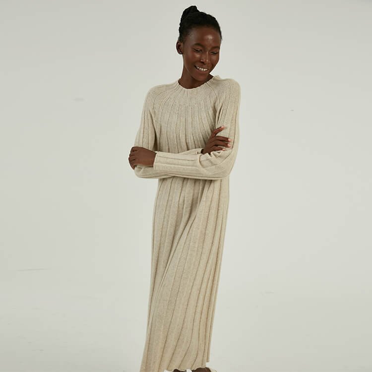 Simple And Fashionable Women Knitted Sweater Rib Knit Dress