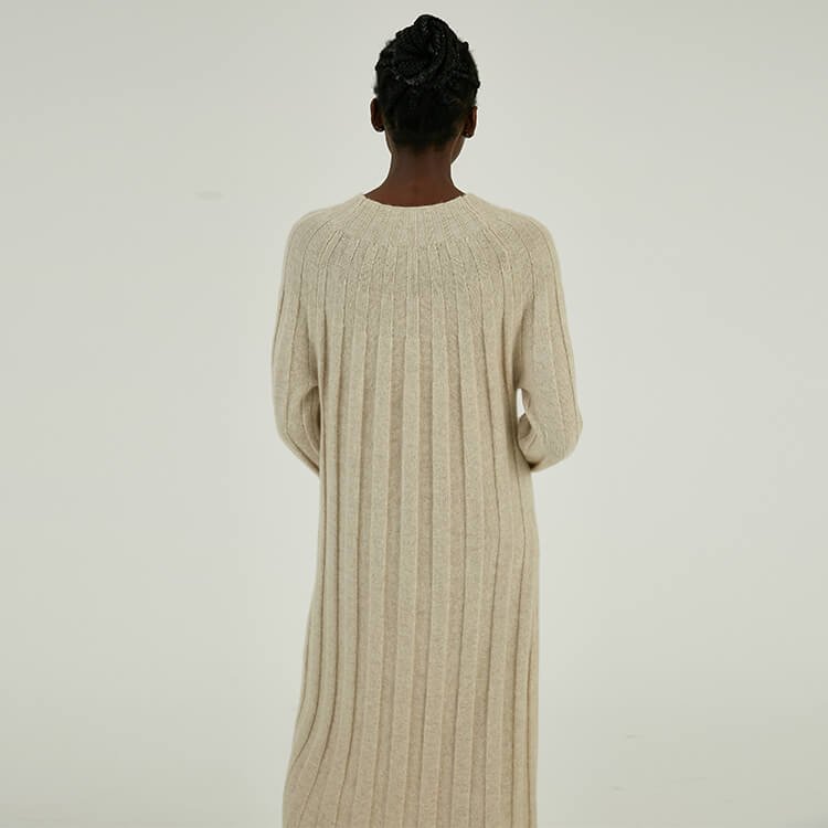 Simple And Fashionable Women Knitted Sweater Rib Knit Dress