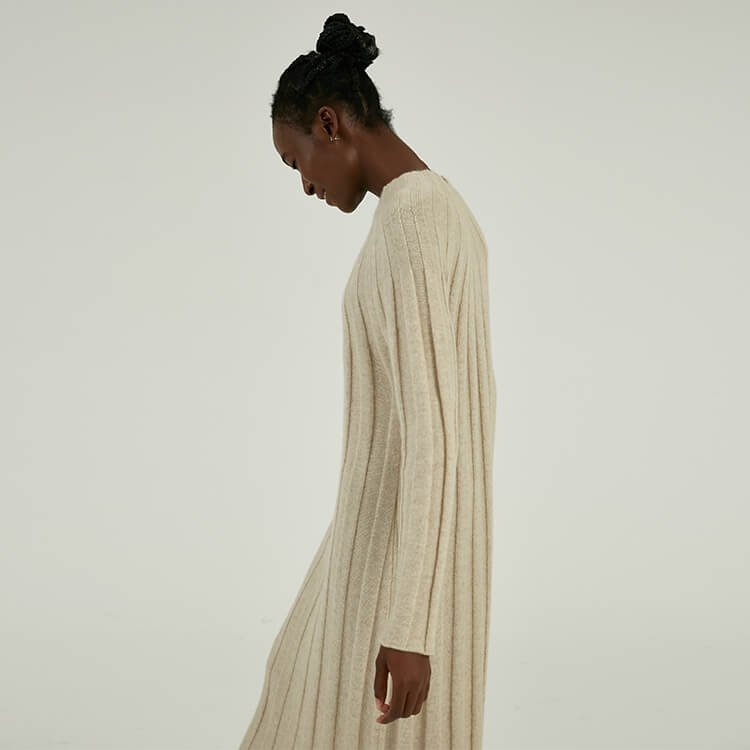 Simple And Fashionable Women Knitted Sweater Rib Knit Dress