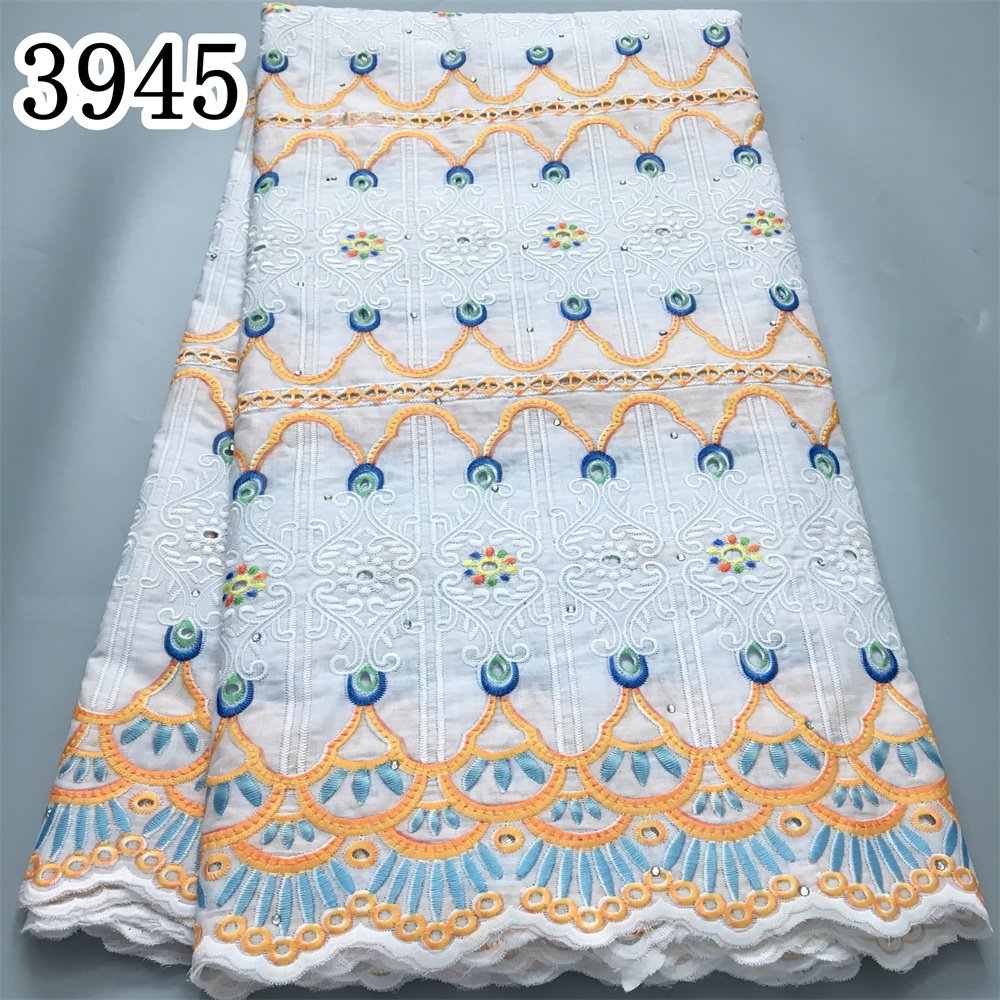 100% Cotton African Pure Cotton Lace Fabric High Quality Print Nigerian Cotton Lace Fabric Elegant Party Dress for Women 3945