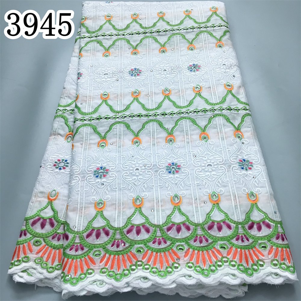 100% Cotton African Pure Cotton Lace Fabric High Quality Print Nigerian Cotton Lace Fabric Elegant Party Dress for Women 3945