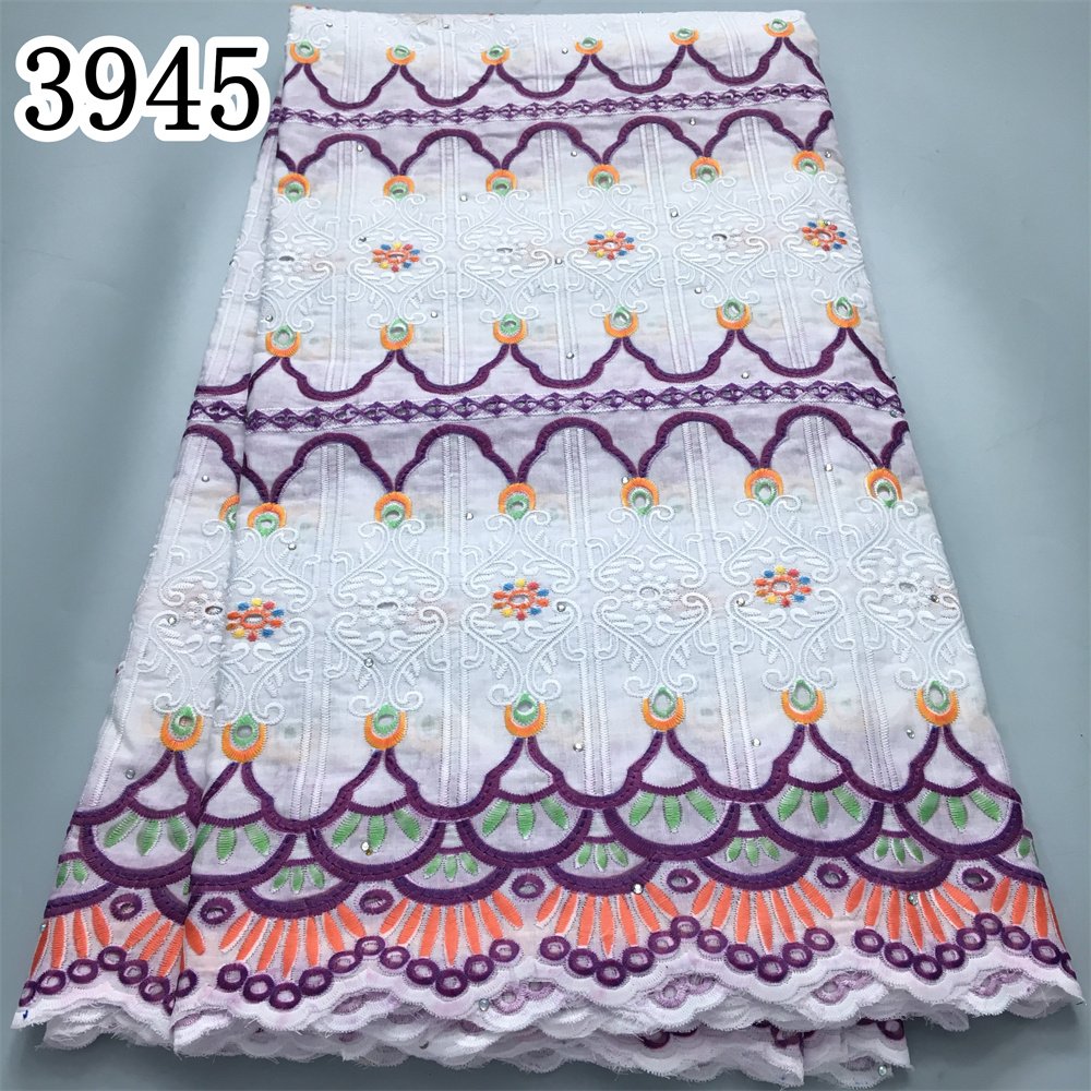 100% Cotton African Pure Cotton Lace Fabric High Quality Print Nigerian Cotton Lace Fabric Elegant Party Dress for Women 3945