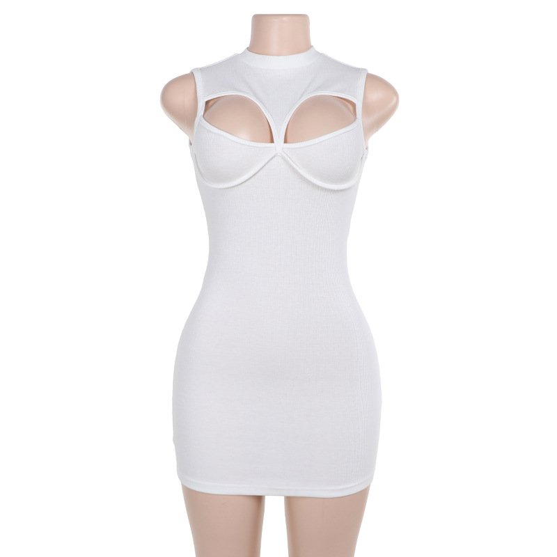 Ribbed Knitted Sleeveless Girl Mini Dress 2024 Summer New Slim Fit Short Skirt For Women