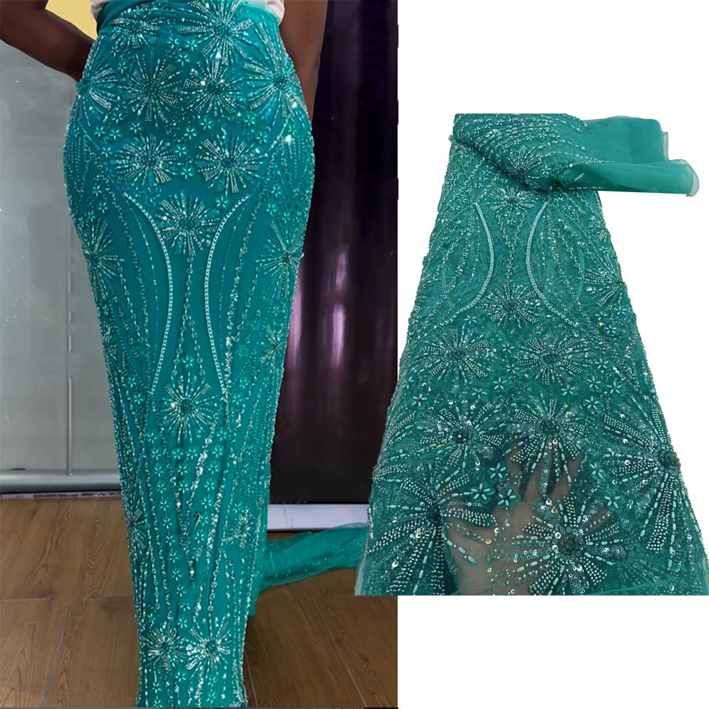 NI.AI Hot Selling Wonderful Luxury Beaded Tulle Lace Fabric With Factory Price Heavy Beaded Embroidery Lace Fabric For Dress C36