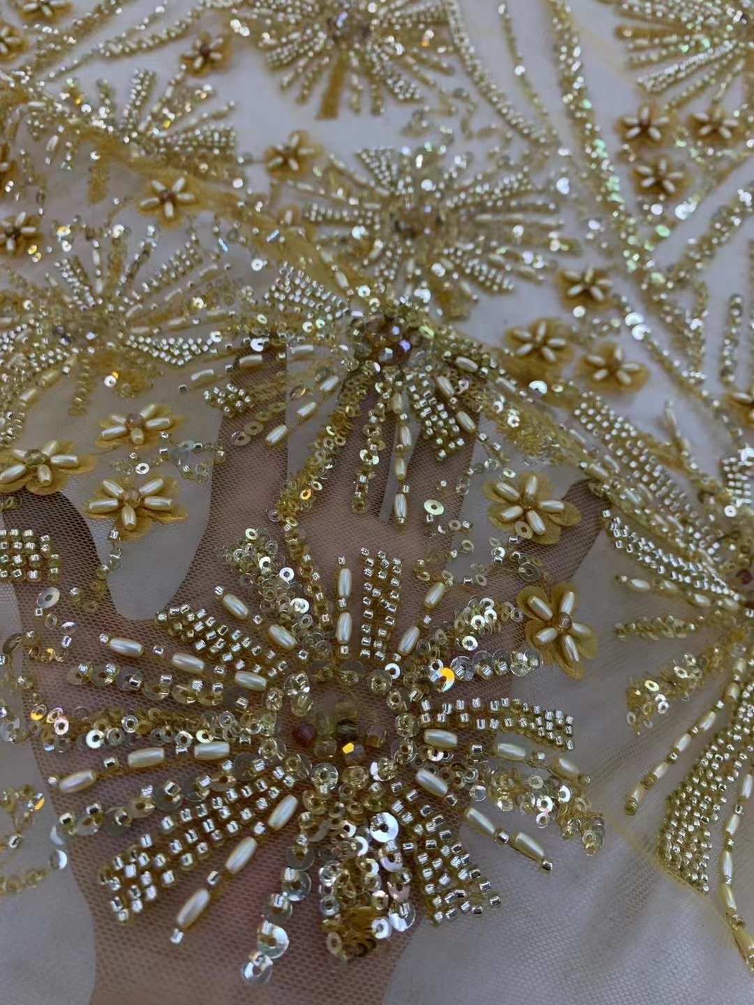 NI.AI Hot Selling Wonderful Luxury Beaded Tulle Lace Fabric With Factory Price Heavy Beaded Embroidery Lace Fabric For Dress C36
