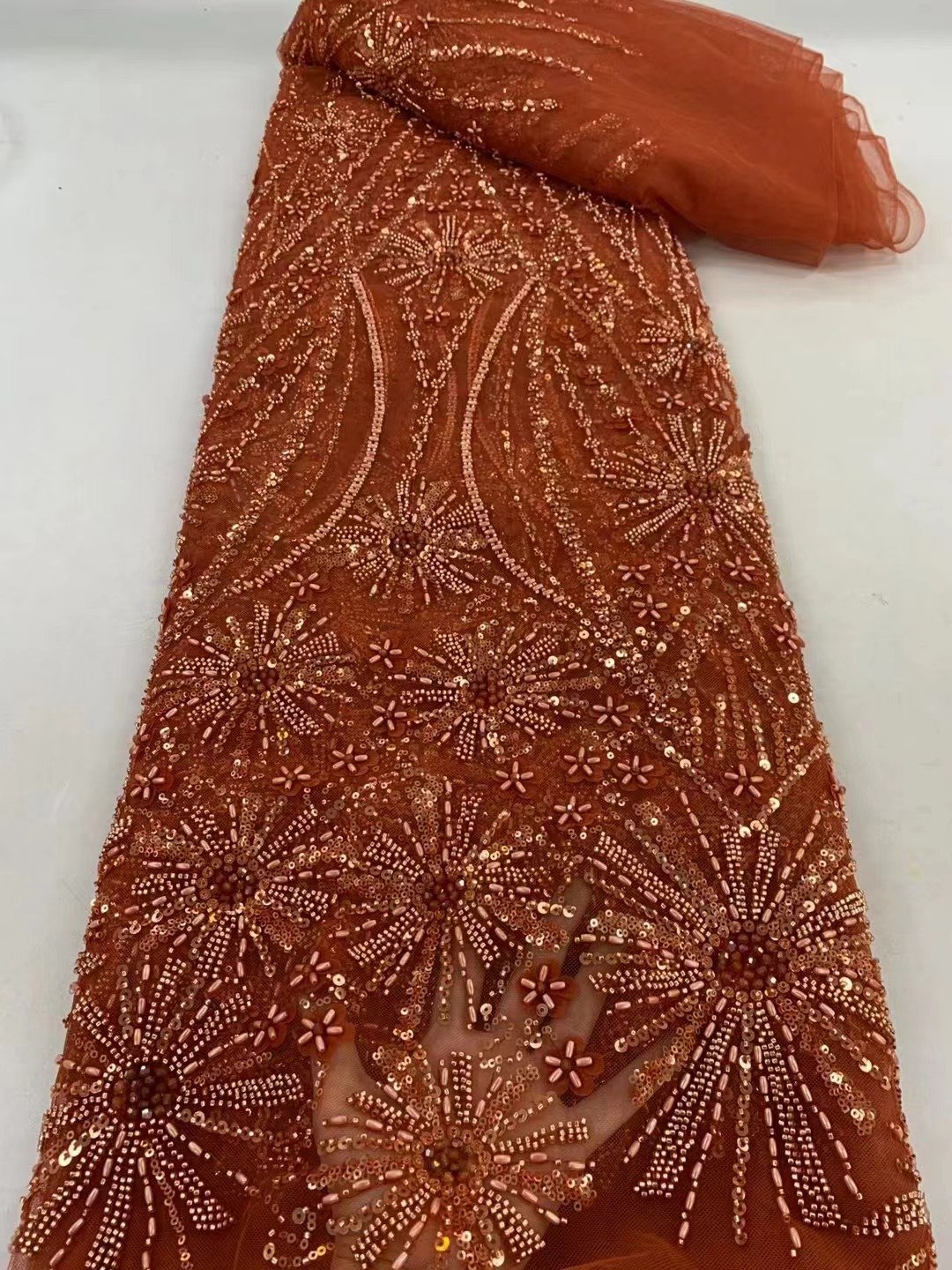 NI.AI Hot Selling Wonderful Luxury Beaded Tulle Lace Fabric With Factory Price Heavy Beaded Embroidery Lace Fabric For Dress C36