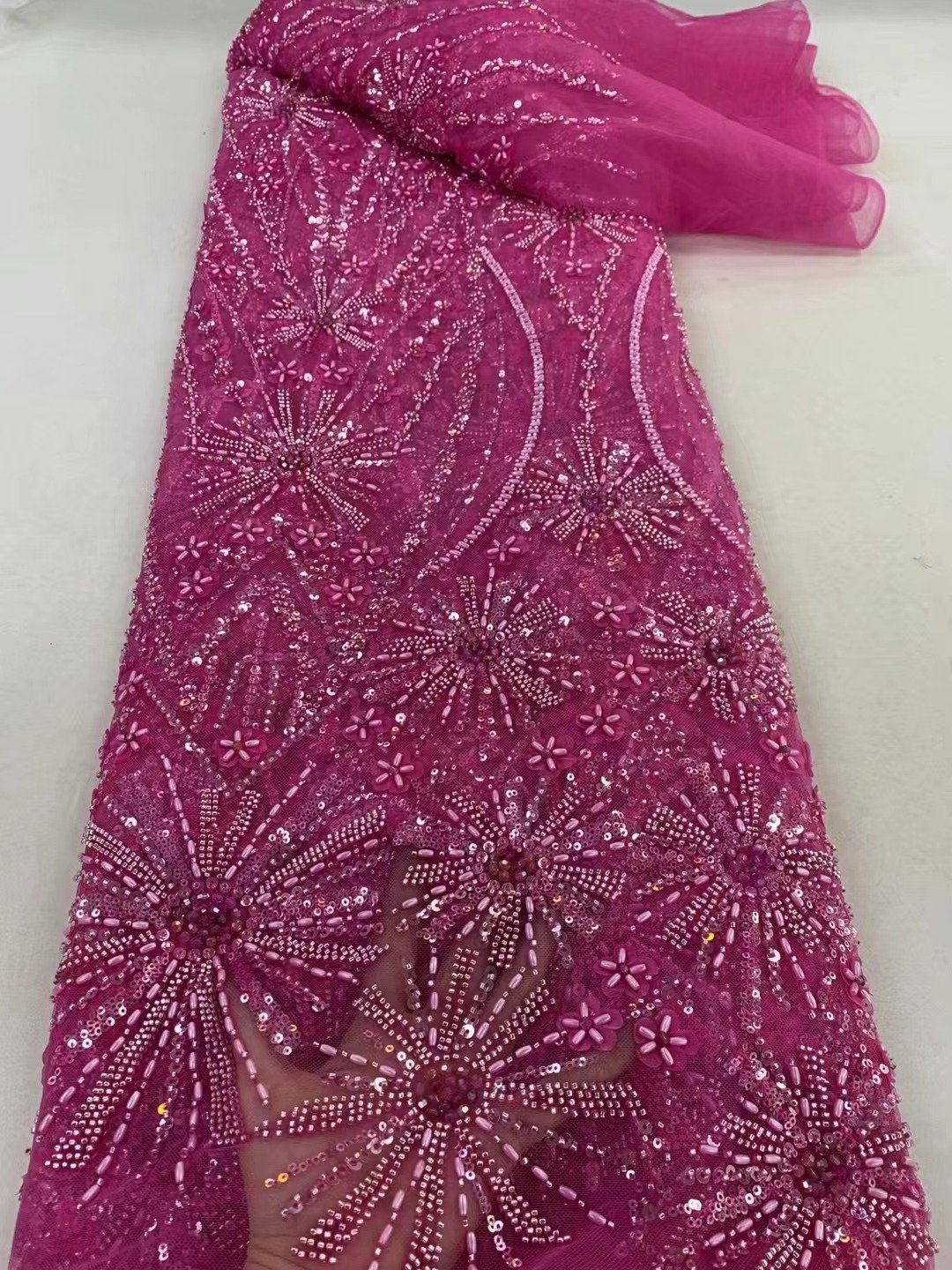 NI.AI Hot Selling Wonderful Luxury Beaded Tulle Lace Fabric With Factory Price Heavy Beaded Embroidery Lace Fabric For Dress C36