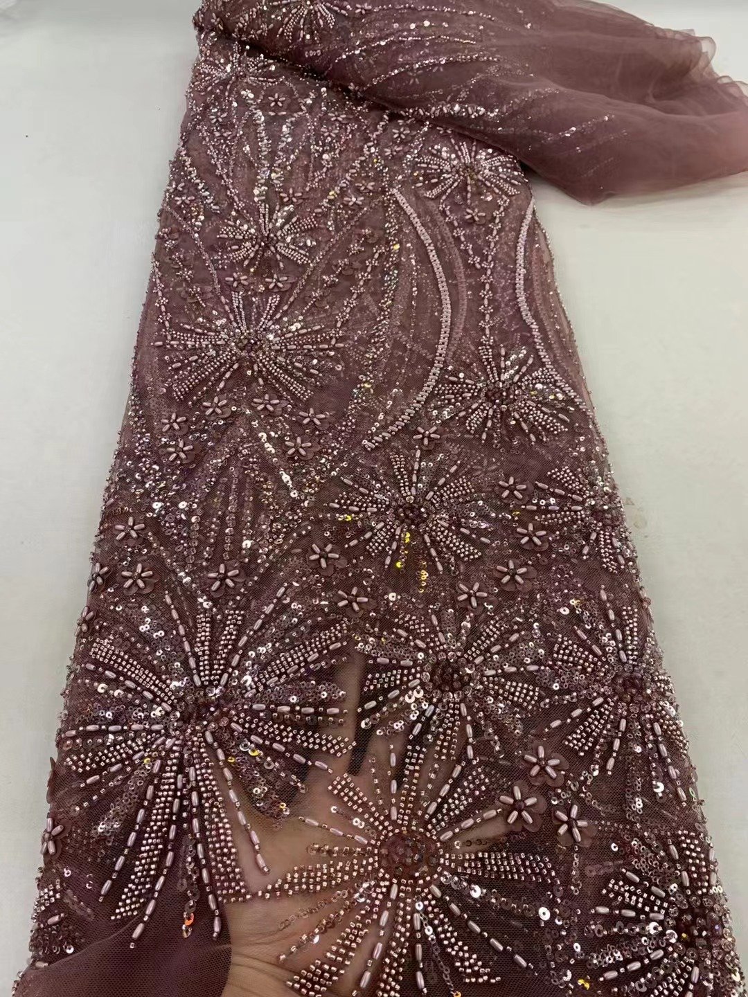 NI.AI Hot Selling Wonderful Luxury Beaded Tulle Lace Fabric With Factory Price Heavy Beaded Embroidery Lace Fabric For Dress C36